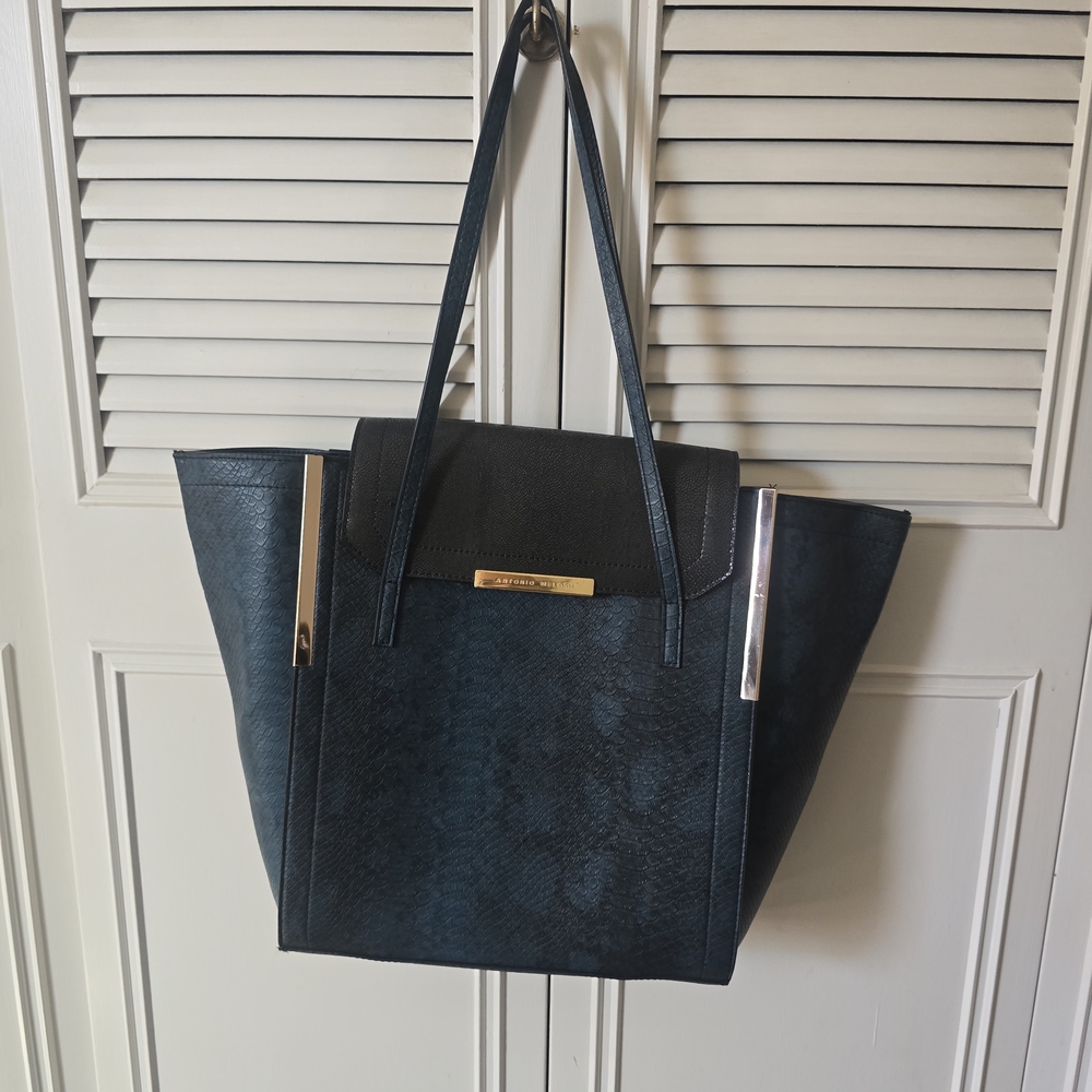 ANTONIO MELANI Black and Blue Tote Bag